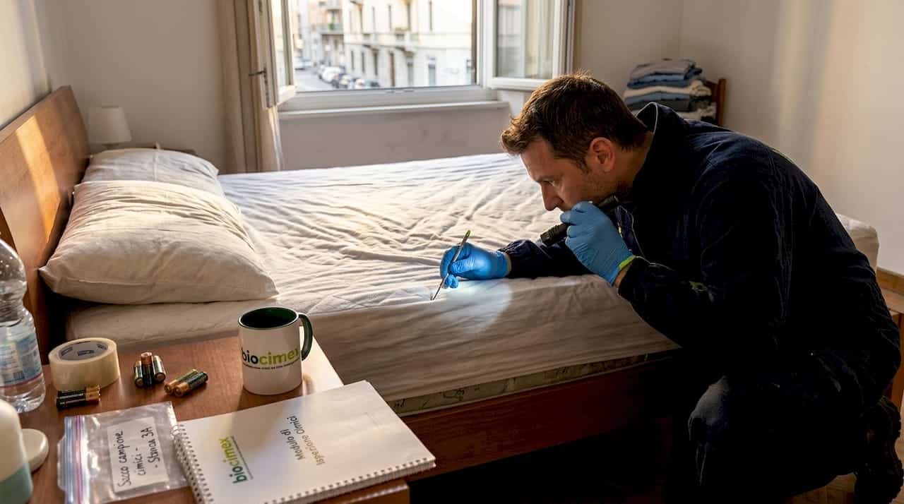 Tecnico controlla periodicamente il materasso per prevenire le cimici dei letti